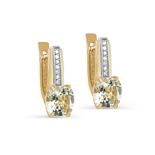 Серьги с английским замком из желтого золота с бриллиантом