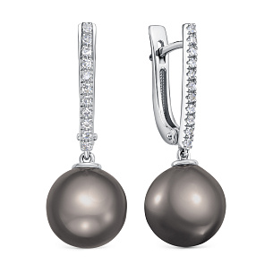 Серьги с английским замком из белого золота с жемчугом