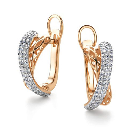 Серьги с английским замком из красного золота с бриллиантами