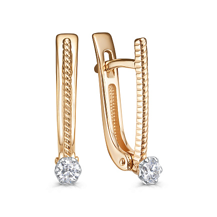 Серьги с английским замком из красного золота с бриллиантами