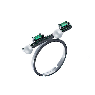 Кольцо из серебра с жемчугом, фианитом