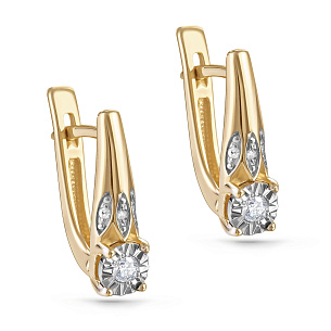 Серьги с английским замком из желтого золота с бриллиантом