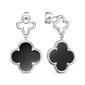 Серьги с английским замком из серебра с ониксами