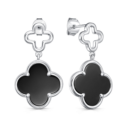 Серьги с английским замком из серебра с ониксами