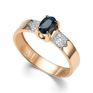 Кольцо из красного золота с бриллиантами, сапфиром
