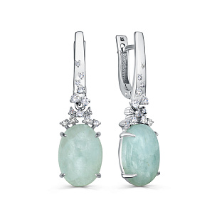 Серьги с английским замком из белого золота с аквамарином