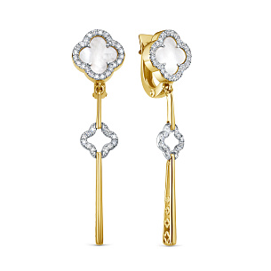 Серьги с английским замком из желтого золота с перламутром