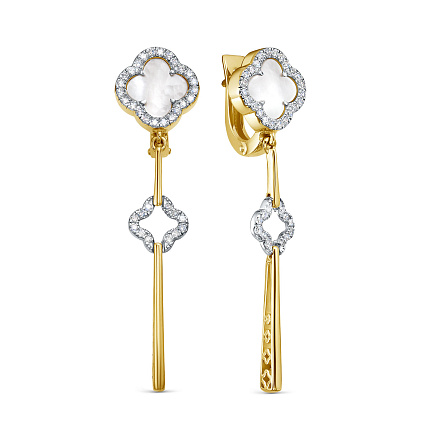 Серьги с английским замком из желтого золота с бриллиантами