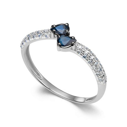 Кольцо из белого золота с бриллиантами, сапфирами