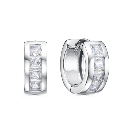 Серьги с английским замком из серебра с фианитами