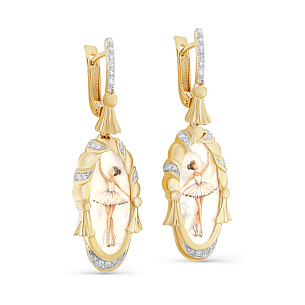 Серьги с английским замком из желтого золота с перламутром