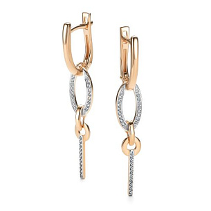 Серьги с английским замком из красного золота с бриллиантом