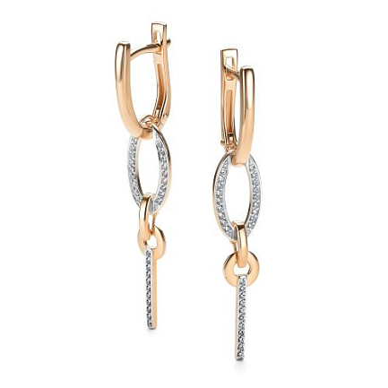 Серьги с английским замком из красного золота с бриллиантами