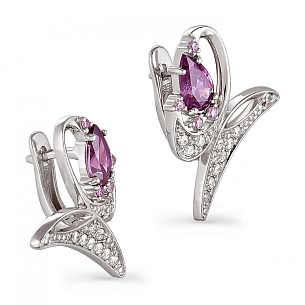 Серьги с английским замком из серебра с фианитом