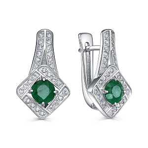 Серьги с английским замком из серебра с изумрудами