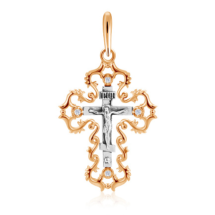 Крест из красного золота с фианитом