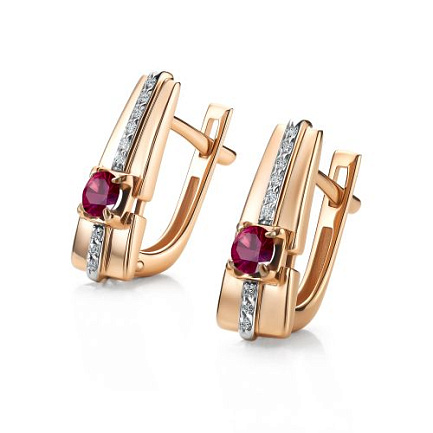 Серьги с английским замком из красного золота с бриллиантами