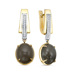 Серьги с английским замком из желтого золота с лунным камнем