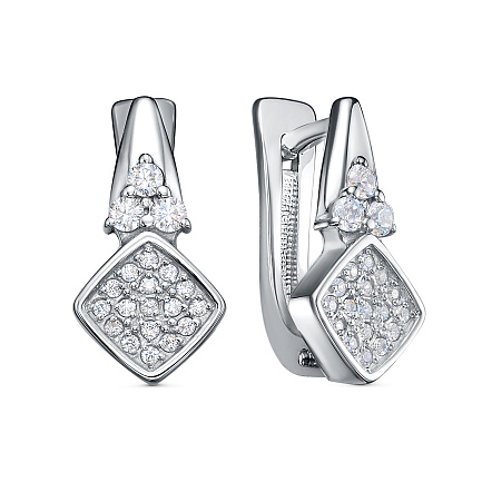 Серьги с английским замком из серебра с фианитами