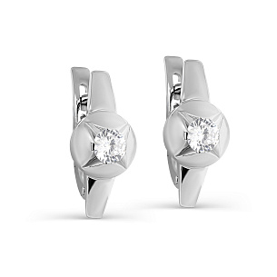 Серьги с английским замком из серебра с фианитом