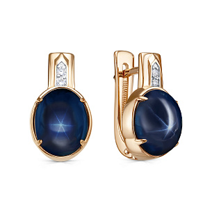 Серьги с английским замком из красного золота с сапфиром