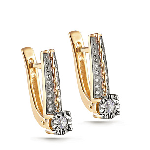 Серьги с английским замком из желтого золота с бриллиантом