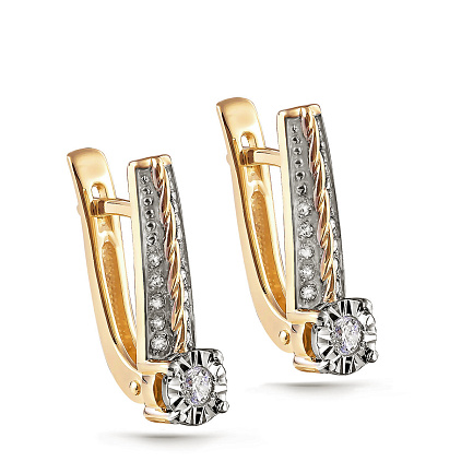 Серьги с английским замком из желтого золота с бриллиантами