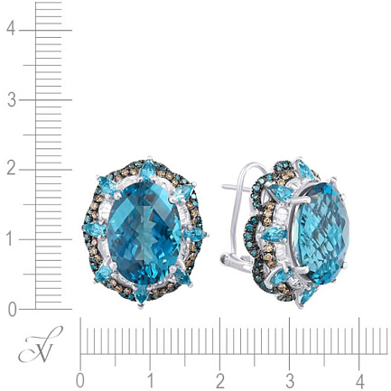 Серьги из белого золота с бриллиантами, топазами