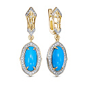 Серьги из желтого золота с бриллиантами, бирюзой