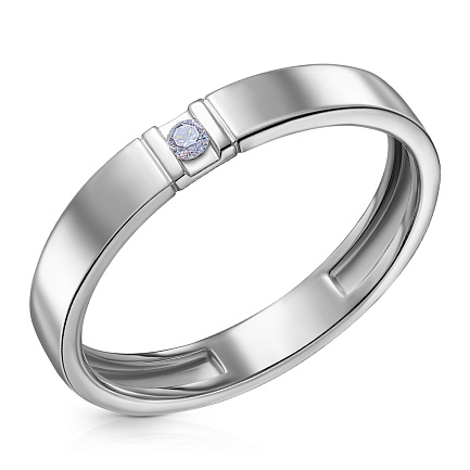 Кольцо обручальное из белого золота с бриллиантом