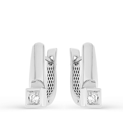 Серьги с английским замком из белого золота с бриллиантами