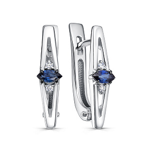 Серьги с английским замком из белого золота с сапфиром