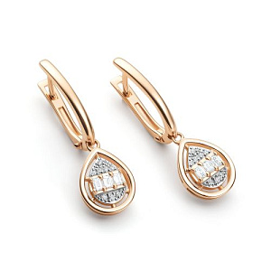 Серьги с английским замком из красного золота с бриллиантами