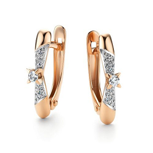 Серьги с английским замком из красного золота с бриллиантом