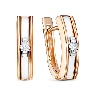 Серьги с английским замком из красного золота с бриллиантом