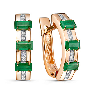 Серьги с английским замком из красного золота с изумрудом