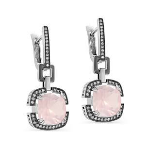 Серьги с английским замком из белого золота с кварцем