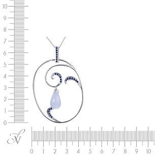 Подвеска из белого золота с сапфирами, халцедоном