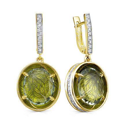 Серьги с английским замком из желтого золота с бриллиантами