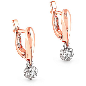 Серьги с английским замком из красного золота с бриллиантами