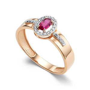 Кольцо из красного золота с бриллиантами, рубином
