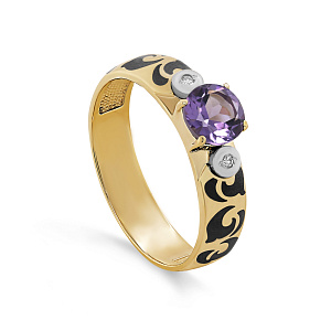 Кольцо из желтого золота с бриллиантами, аметистом