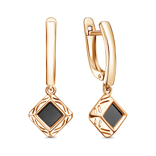 Серьги с английским замком из красного золота с фианитом