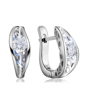 Серьги с английским замком из белого золота с бриллиантом