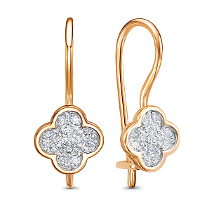 Серьги с французским замком из красного золота с фианитом