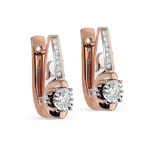 Серьги с английским замком из красного золота с бриллиантом