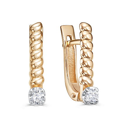 Серьги с английским замком из красного золота с бриллиантами