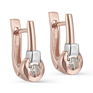 Серьги с английским замком из красного золота с бриллиантом