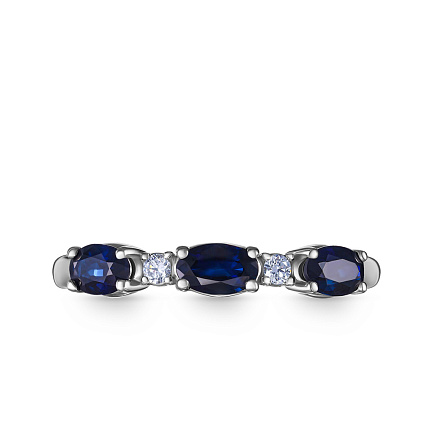 Кольцо из белого золота с бриллиантами, сапфирами