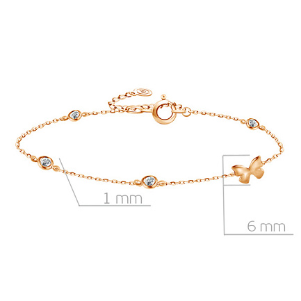 Браслет декоративный из красного золота с фианитом, плетение якорное